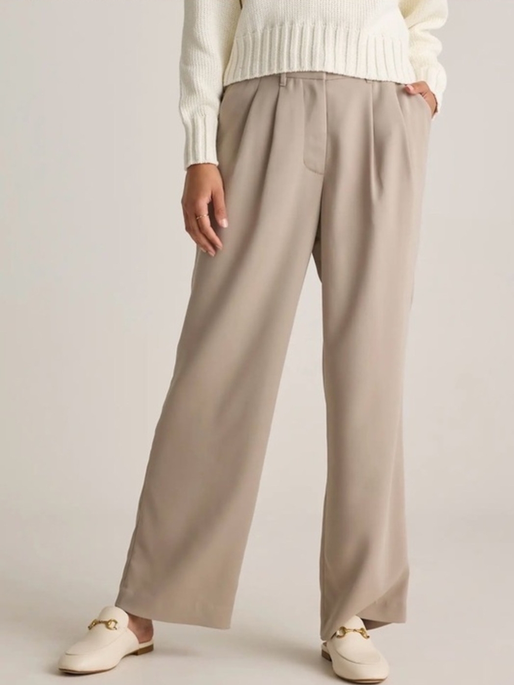 Quince Wide-Leg Pleated Trousers in Beige - Picture 3 of 9